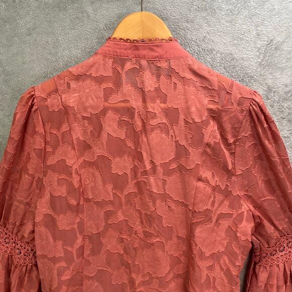 Lace‎ Button Up Shirt Top Women 1XL Puff Sleeve Indie Boho Chic Romantic Renfair - Picture 6 of 14